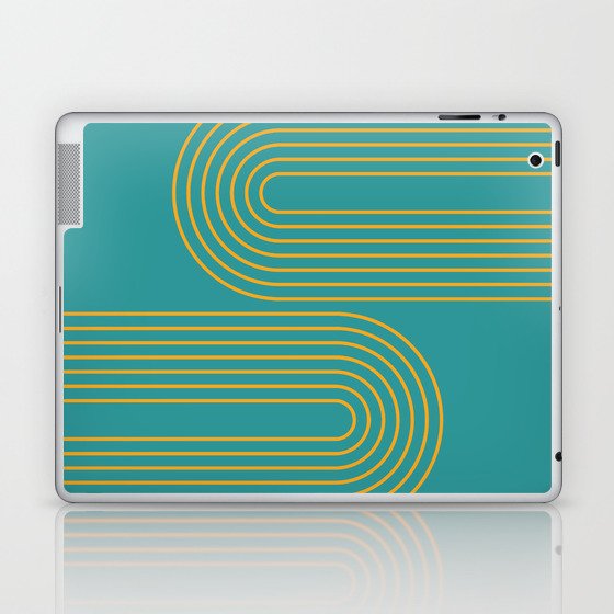 Geometric Lines Rainbow 25 in Teal Green Gold Laptop & iPad Skin