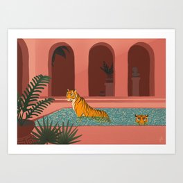 Tigers in Pool Art Print