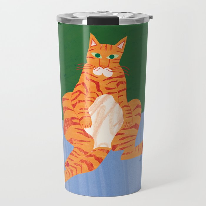 Chill Cat in Orange & Green Travel Mug