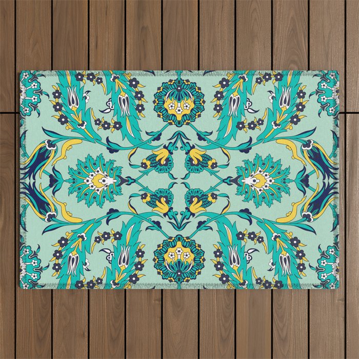 Green Floral Texture Background Outdoor Rug