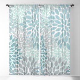 Modern, Floral Prints, Teal and Gray Sheer Curtain