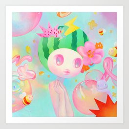 'Best Wish' cute rainbow watermelon fruit art print  Art Print
