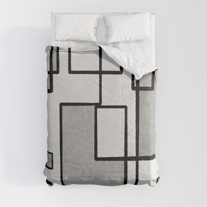 Piet Composition - Mid-Century Modern Minimalist Geometric Abstract in Gray Comforter