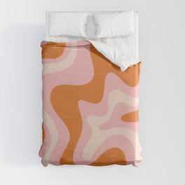 Liquid Swirl Retro Abstract Pattern in Pink Orange Cream Duvet Cover
