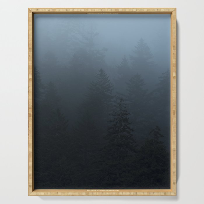 Blue Trees in Fog Great Smoky Mountains Serving Tray