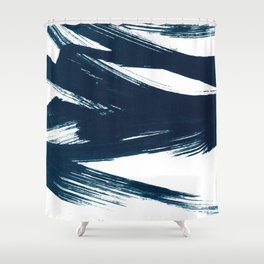 Gestural Abstract Indigo Blue Brush Strokes Shower Curtain