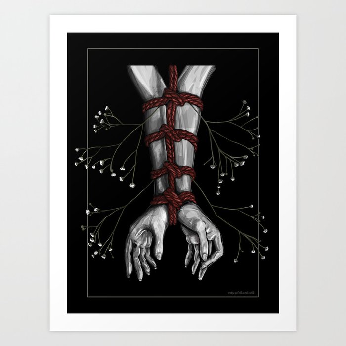 Shibari Arms and Hands Tied with Red Rope - Art Print Art Print by CupOfSta...