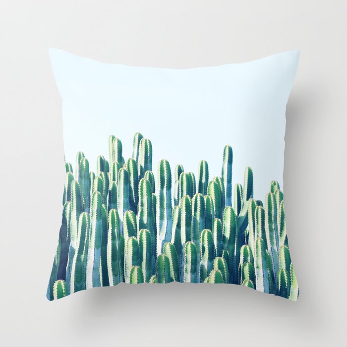 Cactus, Nature Botanical Blue Green Photography, Eclectic Jungle Scenic Summer Neutral Plants Throw Pillow