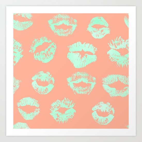 Sweet Life Lips Peach Coral + Mint Meringue Art Print