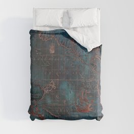Antique Map Teal Blue and Copper Comforter