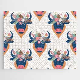 Bull Head Floral Crown Pattern Jigsaw Puzzle