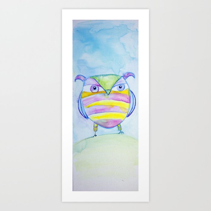 Striped Owl Cute Watercolor Painting by Garden Of Delights Art Print