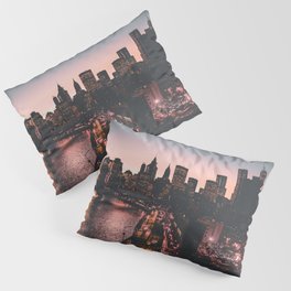 New York City Manhattan skyline and Brooklyn Bridge at sunset Pillow Sham