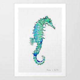 Blue Turquoise Seahorse  Art Print