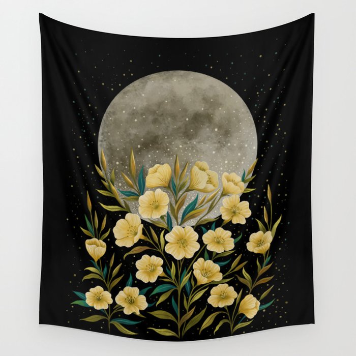 Moon Greeting- Yellow Evening Primrose Wall Tapestry