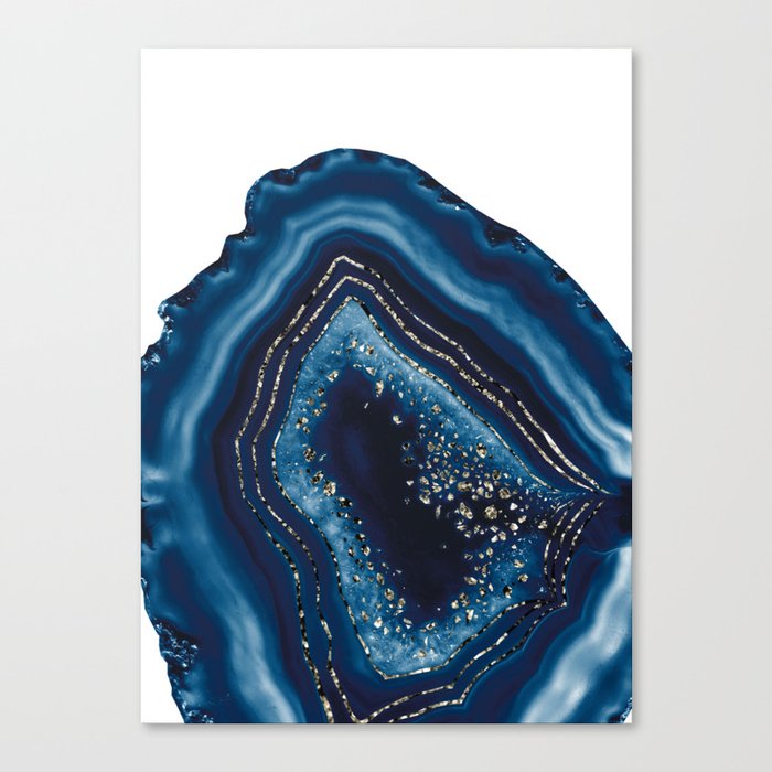 Dark Blue Agate White Gold Glitter Glam #1 (Faux Glitter) #gem #decor #art #society6 Canvas Print