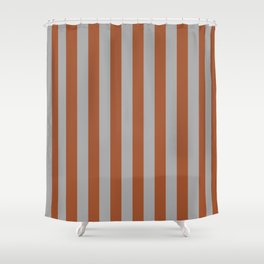 [ Thumbnail: Sienna & Dark Grey Colored Stripes/Lines Pattern Shower Curtain ]