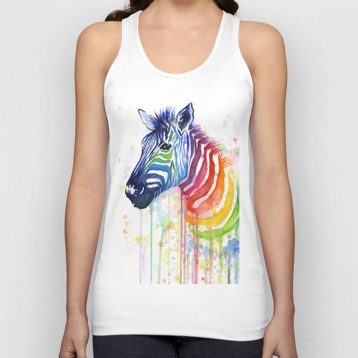 Zebra Watercolor Rainbow Animal Painting Ode to Fruit Stripes Tank Top