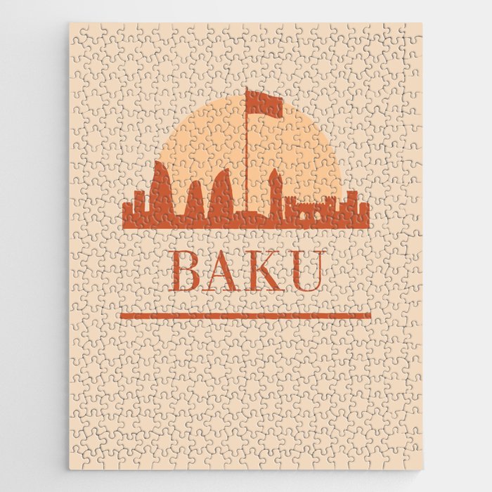 BAKU AZERBAIJAN CITY SKYLINE EARTH TONES Jigsaw Puzzle
