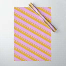[ Thumbnail: Goldenrod & Plum Colored Stripes Pattern Wrapping Paper ]