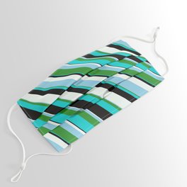 [ Thumbnail: Eye-catching Mint Cream, Sky Blue, Forest Green, Dark Turquoise & Black Colored Pattern of Stripes Face Mask ]