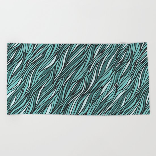 Cyan wave pattern Beach Towel