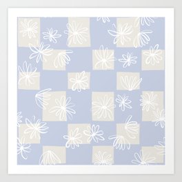 Daisy checkerboard in dusty blue Art Print