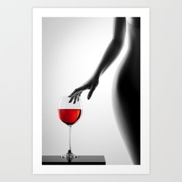 Nude woman red wine 6 Art Print