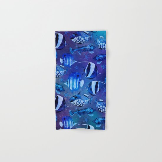 Watercolor fish pattern dark blue Hand & Bath Towel