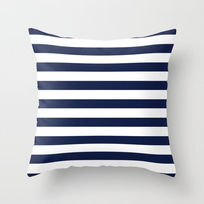 Nautical Navy Blue and White Stripes Throw Pillow