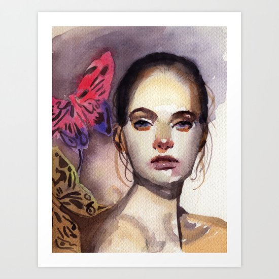 Watercolor Women And Butterfly Painting Art Print By
