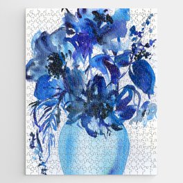 blue stillife: bouquet of peonies Jigsaw Puzzle