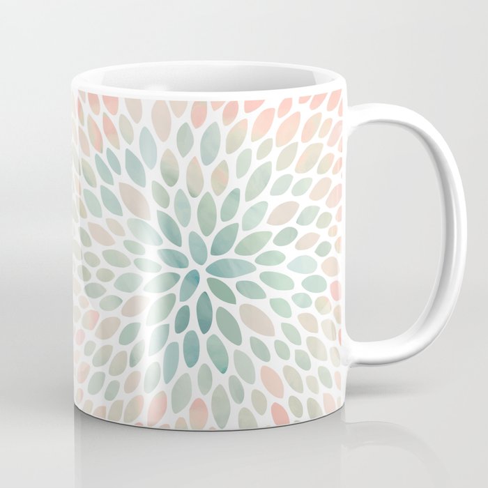 Floral Bloom, Abstract Watercolor, Coral, Peach, Green, Floral Prints Coffee Mug