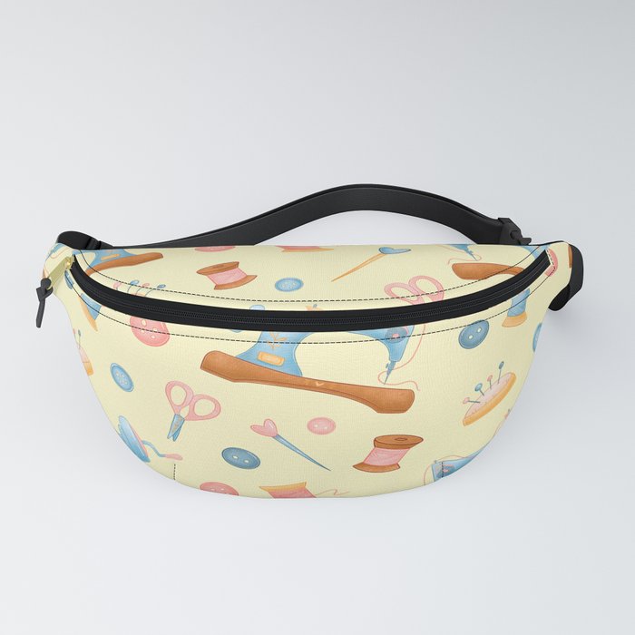 Vintage Sewing Machines and Scissors on Pastel Butter Yellow Fanny Pack