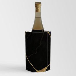 Black Kintsugi Japanese Broken Art, Japandi Style, Gold Cracks Wine Chiller