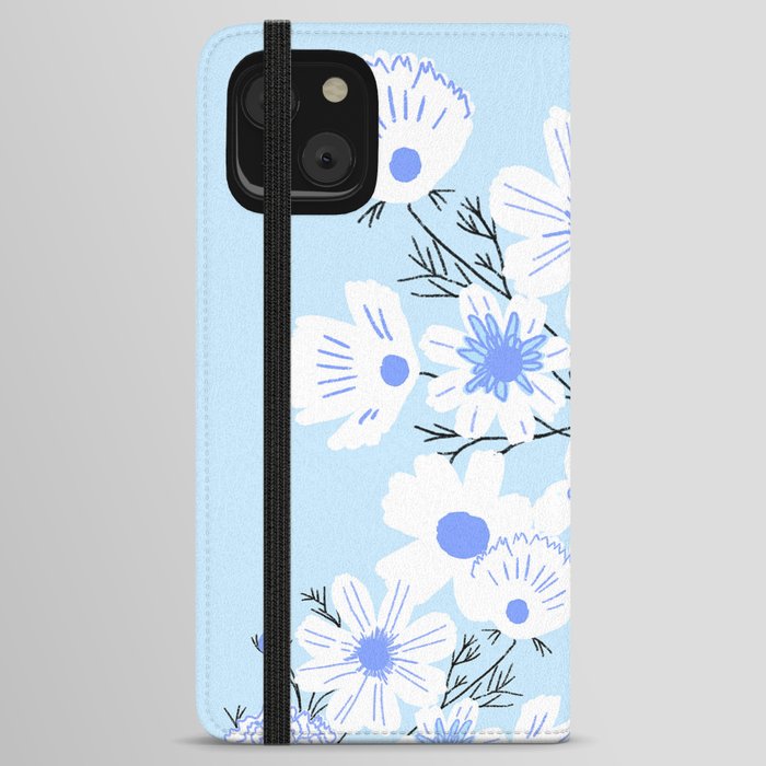 Retro Spring Wildflowers Blue iPhone Wallet Case