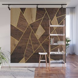 Three Wood Types Blocks Gold Stripes Wall Mural