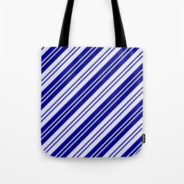 [ Thumbnail: Dark Blue and Lavender Colored Lines Pattern Tote Bag ]