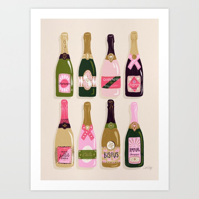French Champagne Collection – Pink & Green Art Print by Cat Coquillette ...