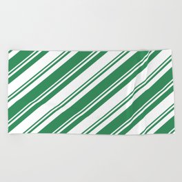 [ Thumbnail: Sea Green & White Colored Lined Pattern Beach Towel ]