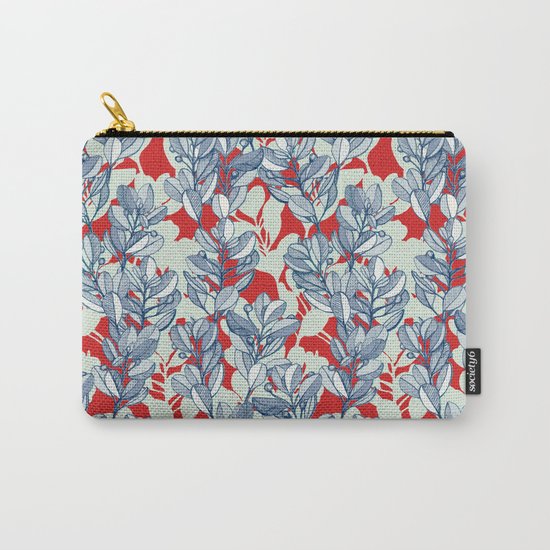 Leaf and Berry Sketch Pattern in Red and Blue Carry-All Pouch