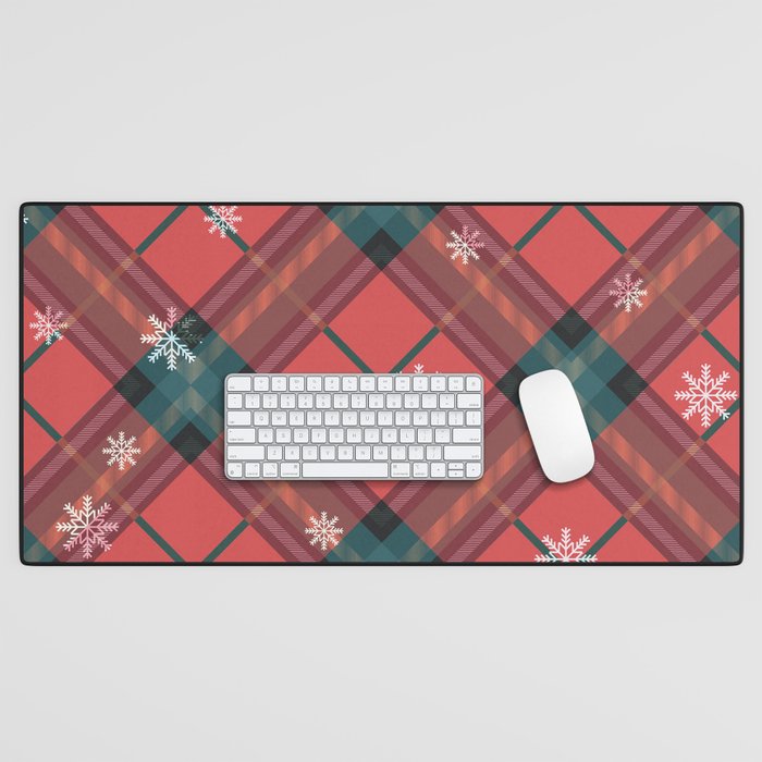 Christmas Winter Snowflakes Red Buffalo Plaid Check Pattern Desk Mat