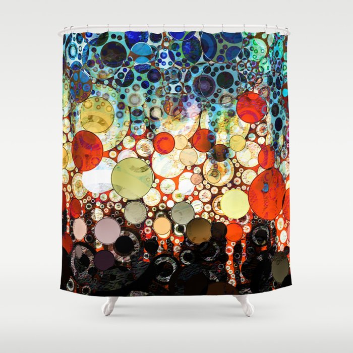 Contemporary Blue Orange Bubble Abstract Shower Curtain By