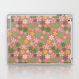 fawn brown pink and green harvest florals eclectic daisy print ditsy florets Laptop Skin