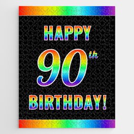 [ Thumbnail: Fun, Colorful, Rainbow Spectrum “HAPPY 90th BIRTHDAY!” Jigsaw Puzzle ]