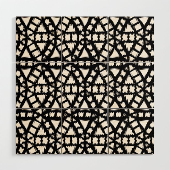 Black and White Pinwheel Pattern Illustration - Digital Geometric Artwork Wood Wall Art