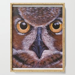 Great Horned Owl Face Bird Animal Print Serving Tray