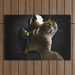 Funny Cute Sloth Poking Head, Cracked Wall Outdoor Rug
