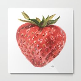 strawberry Metal Print | Realism, Green, Art, Man, Woman, Kids, Juicy, Minimalism, Strwberry, Watercolor 