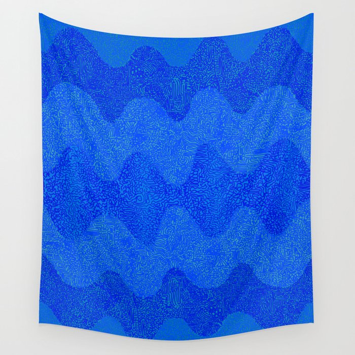 Retro Curves Feeling Blue Wall Tapestry